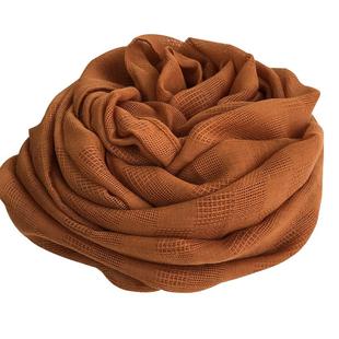 驼色围巾女秋冬棉麻薄长款韩版百搭保暖围脖纯色文艺复古披肩丝巾