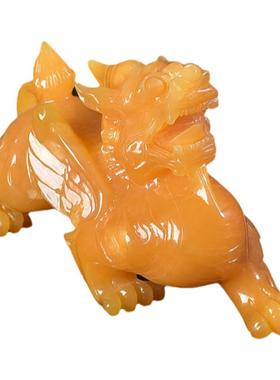 天然黄玉貔貅摆件一对玉石皮丘家居客厅公司办公室装饰品