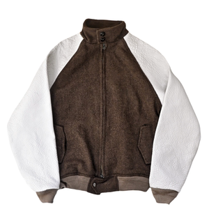 SONOFLOONG复古粗花呢哈灵顿夹克全羊毛真皮袖外套G9老钱风秋冬潮