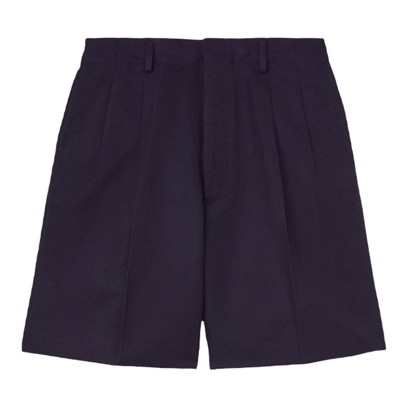 Loro Piana/诺悠翩雅男裤经典棉麻混纺高腰海军蓝色百慕大短裤