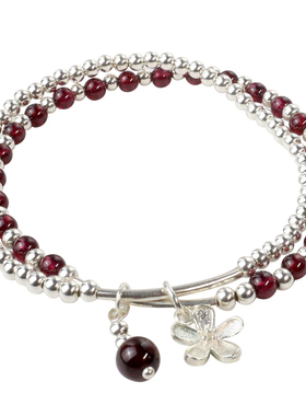 花银鎏金酒红石榴石水