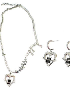 女黑宝石经典百搭套装耳环项链