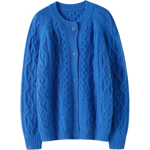 启超重工美学感受~加厚100%纯山羊绒开衫女圆领纯羊绒毛衣慵懒风