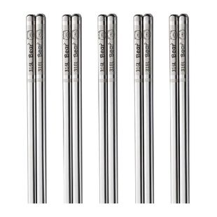 双枪饱饱熊316L不锈钢筷子抗菌防霉防滑防烫耐高温筷子家用高档