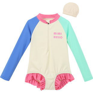 女童泳衣夏装2026新款洋气女孩多巴胺连体泳装度假儿童长袖游泳衣