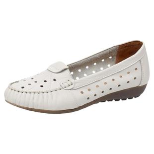 夏季透气妈妈鞋真皮女软底休闲洞洞鞋中老年女式凉鞋平底镂空皮鞋