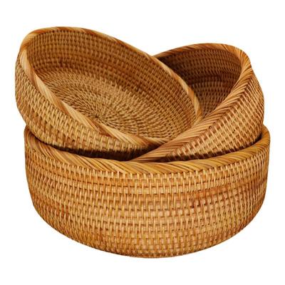 水果篮越南藤编收纳托盘客厅圆形