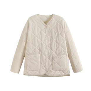 章若楠同款复古无领菱格棉服女今年流行爆款外套休闲风轻薄小棉袄