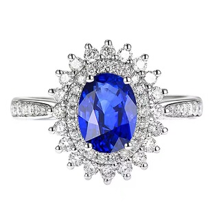 18K白金天然斯里兰卡蓝宝石戒指钻石经典戴妃高级感现货顺丰包邮