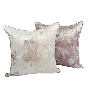 中式古代米白紫提花别墅会所酒店沙发床头组合靠包靠枕靠垫大抱枕