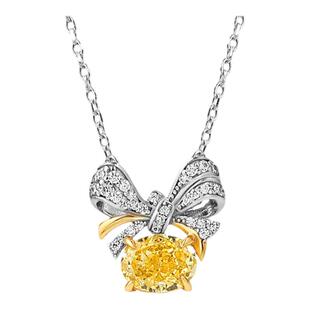 浓彩黄钻项链轻奢时尚蝴蝶结丝带蛋形925银吊坠雷迪恩冰花切轻奢