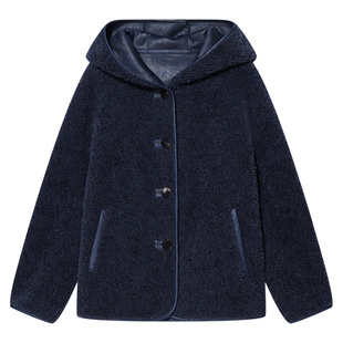 COVERINS100羊毛仿皮毛一体羊羔绒连帽外套女短款CC34510490