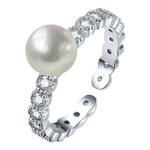 珍珠皇后 akoya海水珍珠戒指S925银女戒正圆强光 送礼