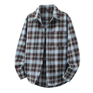 班尼路S&K系列法兰绒衬衫男秋季新款蓝色格子衫男款复古衬衣潮LF