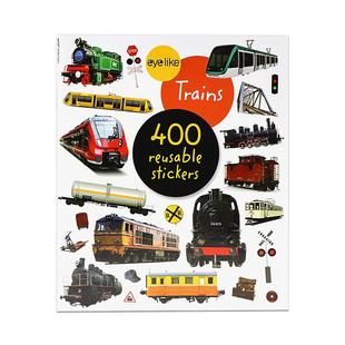 Eyelike Stickers系列火车主题贴纸书 英文原版 Eyelike Stickers Trains 平装 400色彩鲜艳的贴纸 幼儿启蒙认知交通工具书Workman