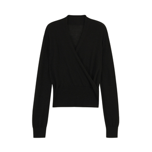 pusumede 结构美学 极简V领套头针织衫女宽松交叉设计感长袖上衣