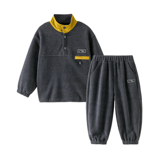 男童加绒套装2025冬装新款秋冬款儿童男孩加厚卫衣外套长裤两件套