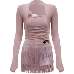 康尼拉丁舞服女童新款少儿专业舞蹈练功演出服吊带上衣流苏裙套装