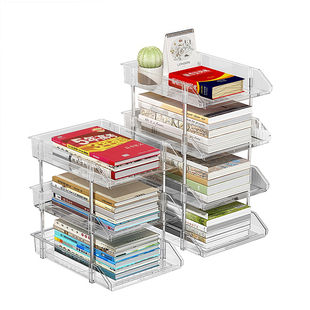桌面置物架透明分层书本收纳架书桌文件分类立式学生台面整理书架