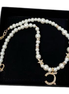 小香香家香奶奶新款浅金色五角星珍珠项链小香香时尚ins风香奶奶