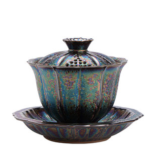 复古窑变釉盖碗茶具套装陶瓷功夫茶碗茶杯茶具套装悬停三才盖碗杯