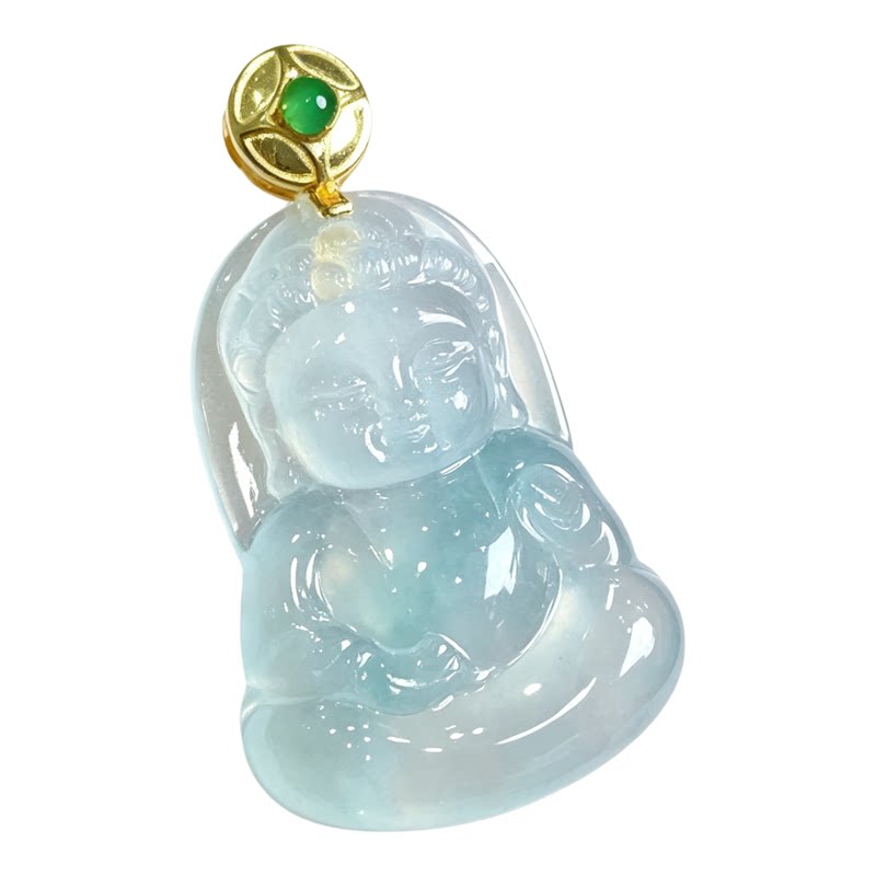 翠贵人18K冰种飘花宝宝佛吊坠