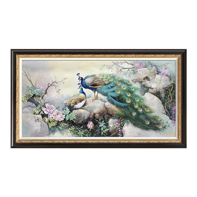 欧式风沙发孔雀花鸟卧室手绘油画