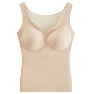 羊绒保暖背心女带胸垫加绒内搭女士免穿文胸罩一体式打底发热上衣
