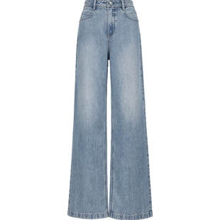 【流星裤】ONLY2026春季新款面料升级闪耀烫钻高腰宽松直筒牛仔裤