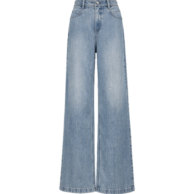 ONLY烫钻高腰宽松直筒牛仔裤