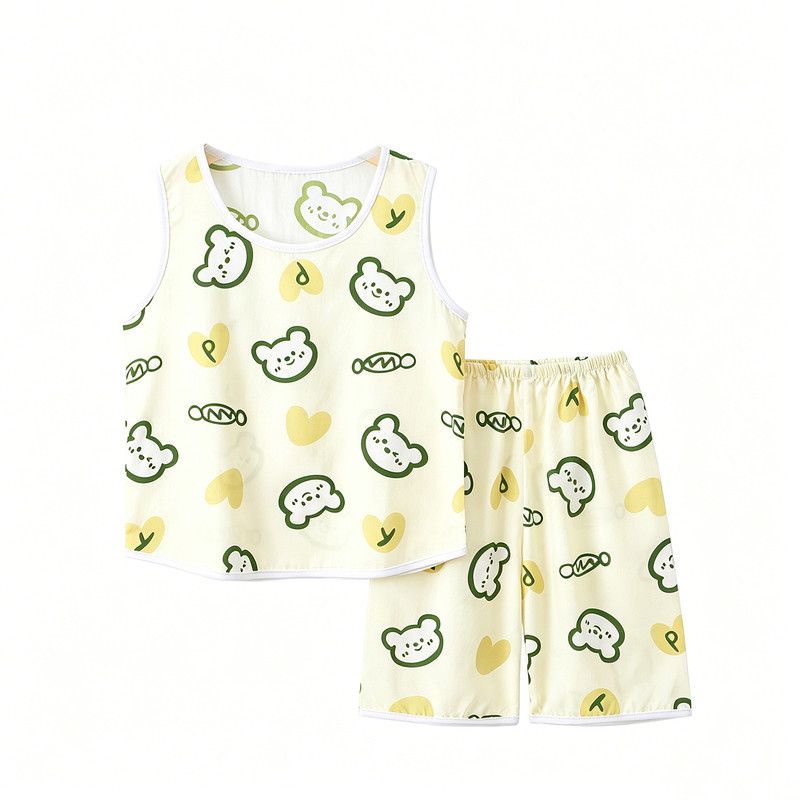 夏季儿童棉绸人造棉家居服套装