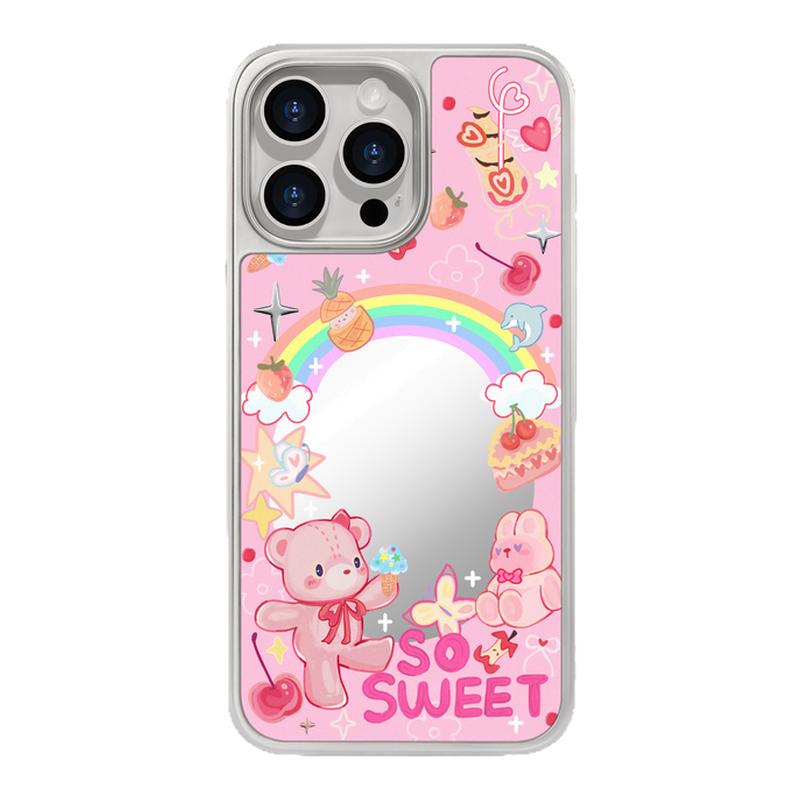 benefit少女心粉色小熊镜子17适用于iphone16promax苹果15PRO镜面磁吸手机壳13新款14小米15PRO防摔三星S25