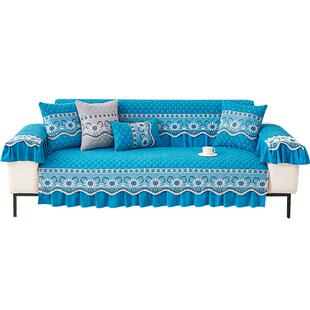 雪尼尔沙发垫四季通用防滑加厚直排脚踏坐垫子新款轻奢沙发套罩巾