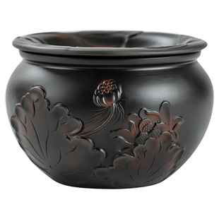 紫陶复古水盂茶洗茶渣分离废水缸家用大号粗陶过滤茶水茶道茶渣缸