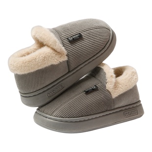 老人棉鞋一脚蹬包跟棉拖鞋男冬季加绒保暖防滑厚底毛毛绒可外穿女