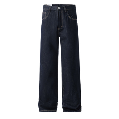 NO LOGO原色牛仔裤男秋冬季宽松直筒美式复古cleanfit阔腿裤加绒