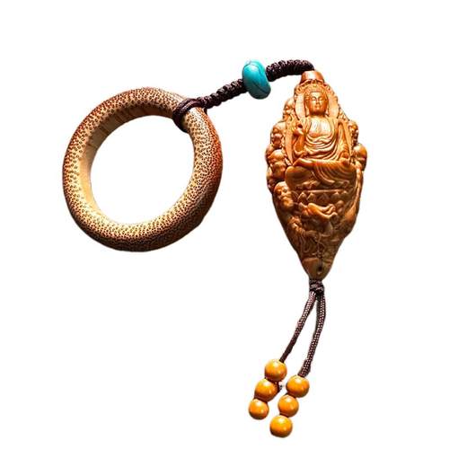 美術品 旧蔵 清 大顆單粒橄欖核 手工彫刻 壽星吊墜 手把件 極細工 中国