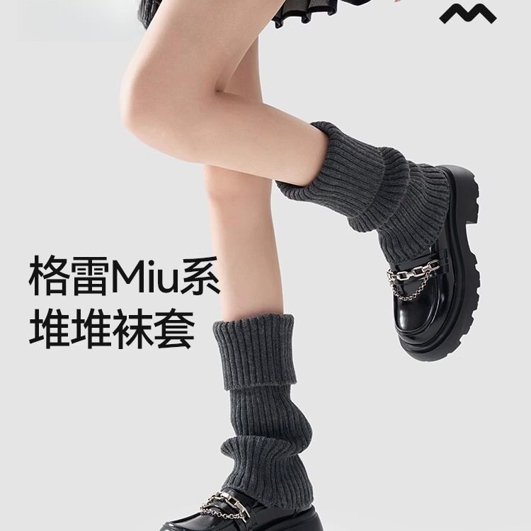 灰色袜套女秋冬款堆堆袜y2k辣妹针织腿套显瘦jk小腿袜搭配小皮鞋