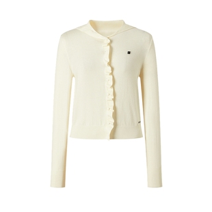 MOISSAC摩萨克秋款设计感花边领简约刺绣长袖毛针织开衫女