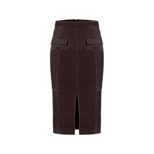 MARYLING玛俪琳时尚优雅酒红色开叉半身裙包臀皮裙A1BGW77010