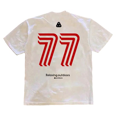 重磅小领口美式复古数字77短袖T恤男潮牌户外运动训练半袖打底衫