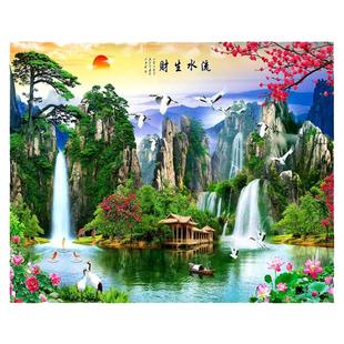 紫气东来办公室山水画客厅贴画自粘聚财金山水墨画客厅沙发背景墙