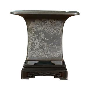 神力紫砂花盆天青泥矮四方刻绘桌面盆景绿植盆栽多肉菖蒲兰花盆景