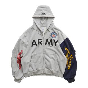 现货 PROTOCOL INDEX ZIP HOODIE 拼接重构做旧破坏拉链卫衣25AW