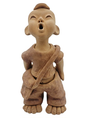 手工陶艺人物创意泥人陶土娃娃人物陶瓷娃陶人泥塑 大书包泥塑