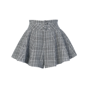 【明星同款】lefame拉飞姆2026春季黑白格大A摆高腰全开伞状短裤