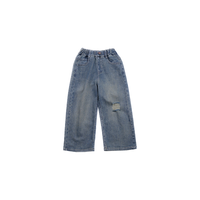 女童韩版时髦破洞牛仔裤2025春秋新款宝宝裤子儿童复古做旧直筒裤