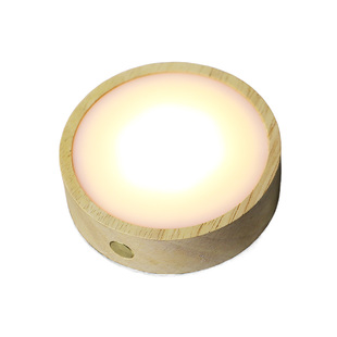 圆形无线充电USB实木发光底座LED小夜灯水晶酒瓶鱼缸香薰创意摆件