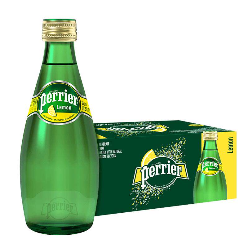 【自营】法国Perrier巴黎水柠檬味含气矿泉水气泡水饮料330ML*24