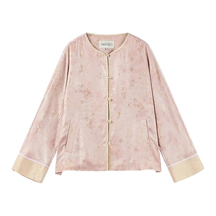 秋水伊人气质圆领国风短外套2026春季新款休闲通勤印花新中式上衣